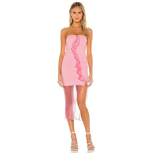 MAJORELLE Dresses & Skirts - NEW Majorelle Brady Strapless Pink Dot Strapless Midi Dress Size Large